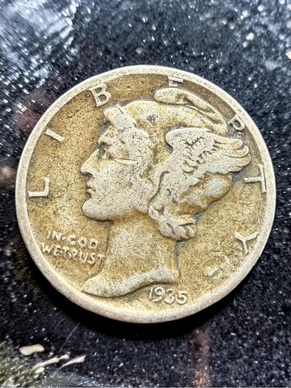 Vintage 1935 Winged Mercury Dime Sterling Silver Signet Ring Size 5.75 Handmade